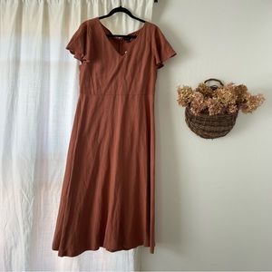 ANN TAYLOR Terracotta Linen Blend Flutter Sleeve Midi Dress